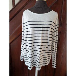 Bass & Co. Womens Striped Long Sleeve Top XL White & Navy Cotton NWT